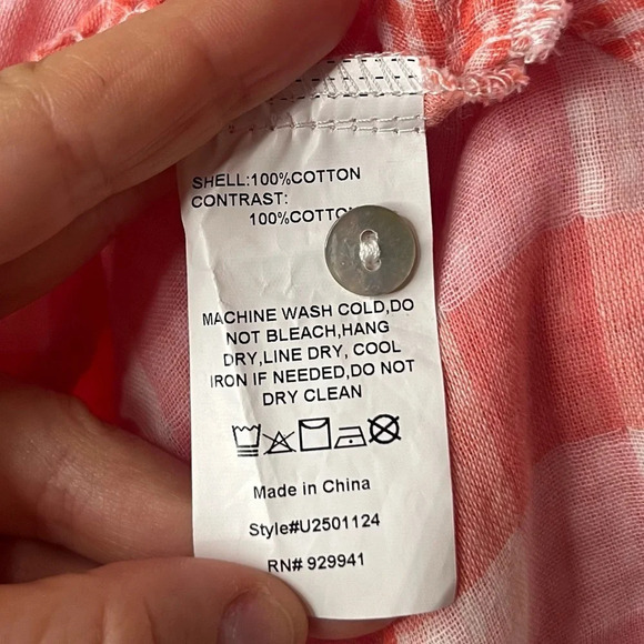 SUZANNA BETRO Weekend Gingham Cotton Gauzy Oversized Buttondown Short Sleeve Top - Picture 6 of 8